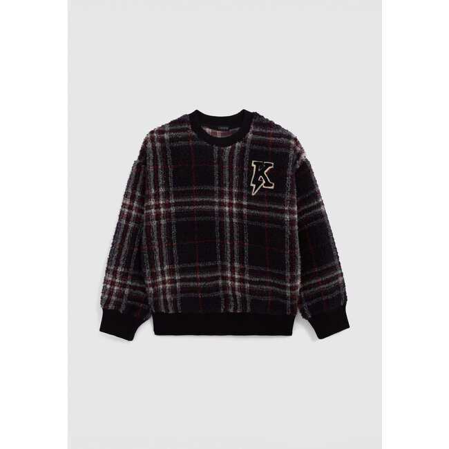 IKKS Boy's black recycled sherpa plaid sweatshirt