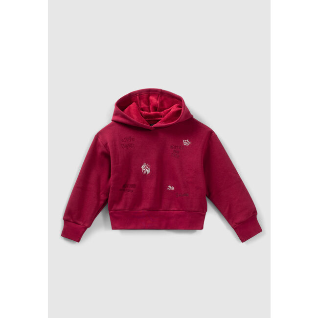 IKKS GIRLS’ BURGUNDY EMBROIDERED HOODIE