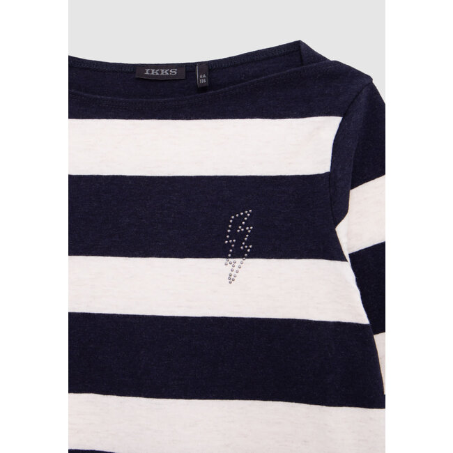 IKKS Girl’s sailor-stripe T-shirt, studded lightning and slogan