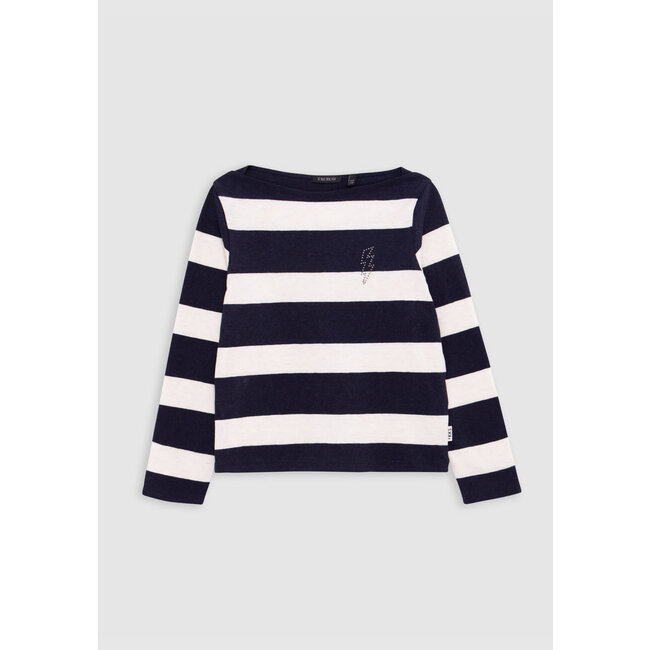 IKKS Girl’s sailor-stripe T-shirt, studded lightning and slogan