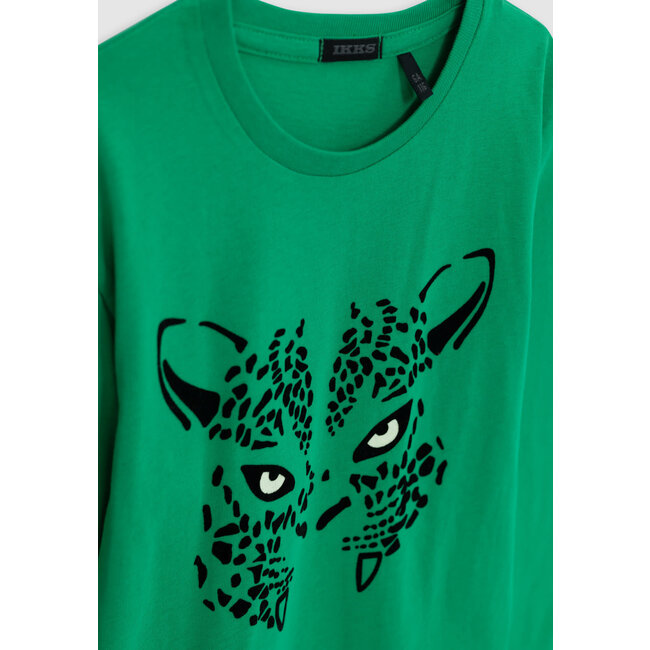 IKKS Boy's green organic cotton glowing leopard eyes T-shirt