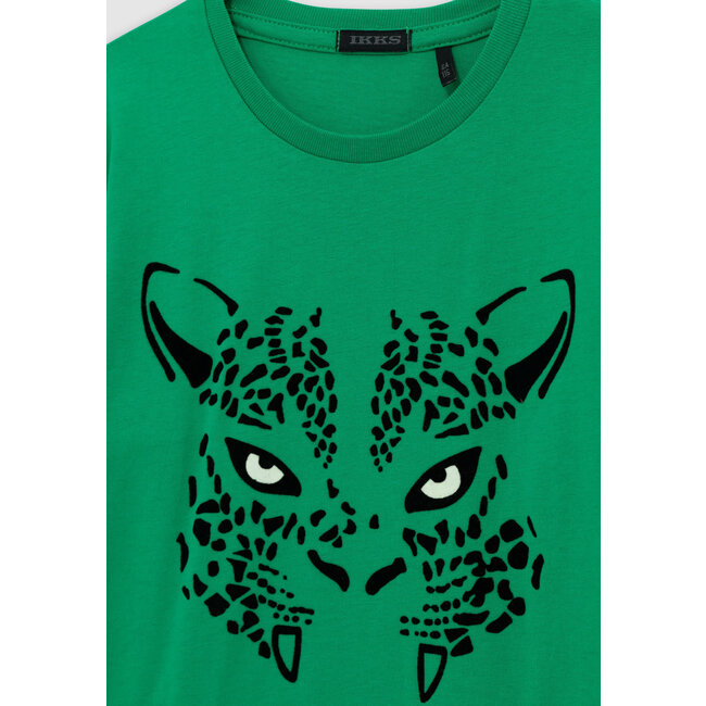 IKKS Boy's green organic cotton glowing leopard eyes T-shirt