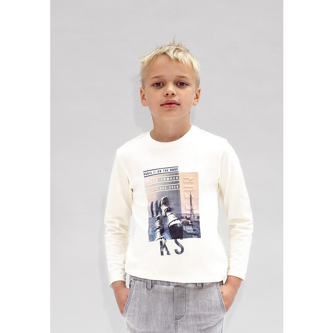 IKKS T-shirt ecru organic cotton Paris roofs embossing boy