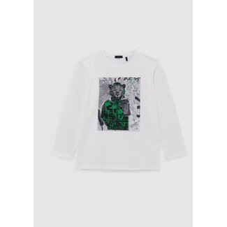IKKS Boy's off-white organic cotton t-shirt leopard-grapher