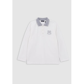 IKKS Boy's ecru organic polo shirt, grey collar and embroidery