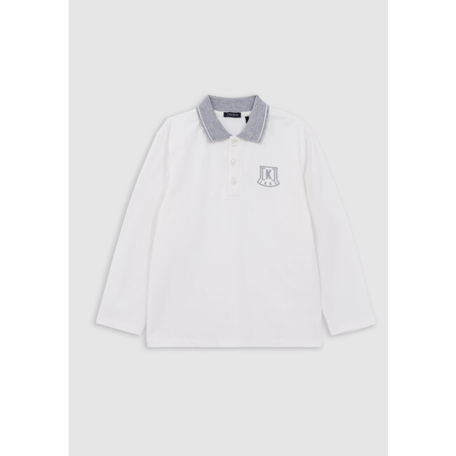 IKKS Boy's ecru organic polo shirt, grey collar and embroidery