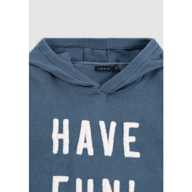 IKKS Boy's blue knitted hoodie with embroidered message