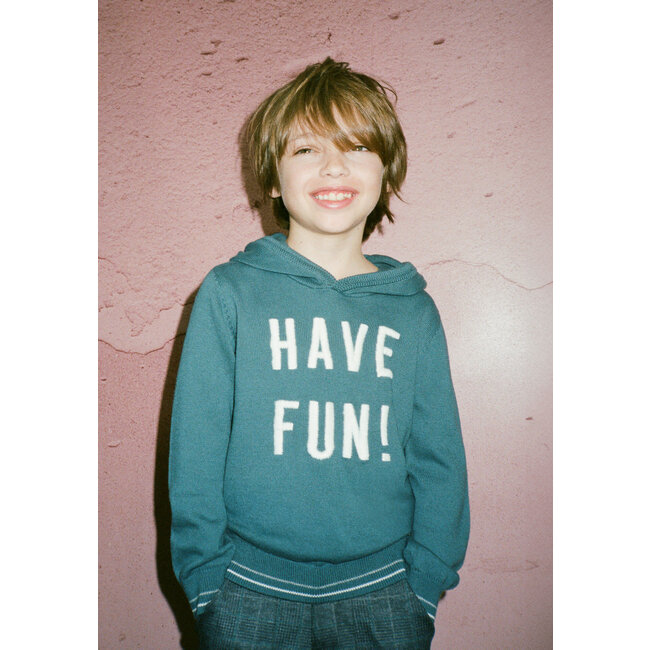 IKKS Boy's blue knitted hoodie with embroidered message