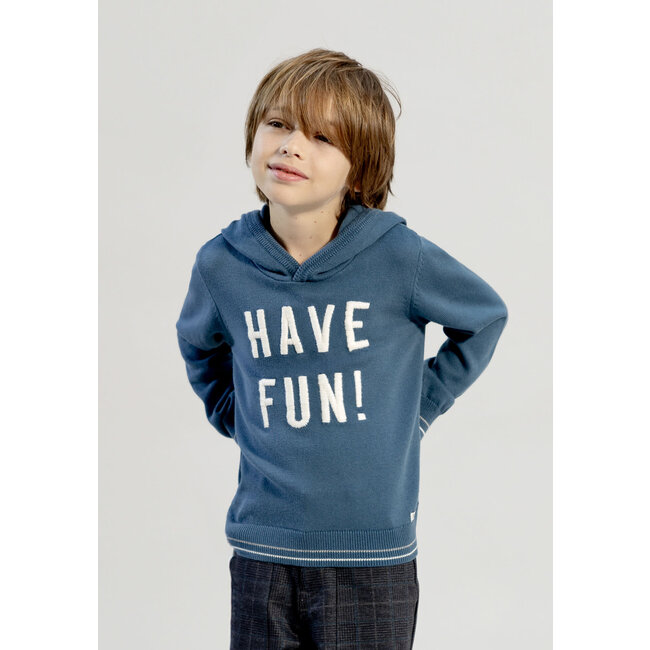 IKKS Boy's blue knitted hoodie with embroidered message