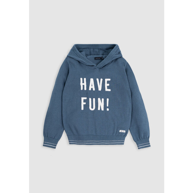 IKKS Boy's blue knitted hoodie with embroidered message