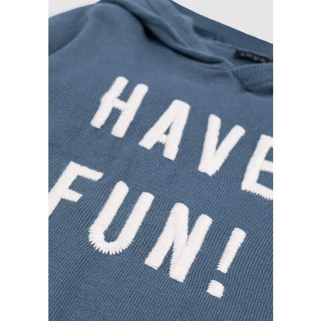 IKKS Boy's blue knitted hoodie with embroidered message