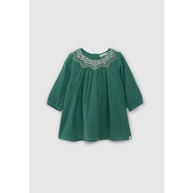 IKKS Baby girl green dress with embroidered neckline