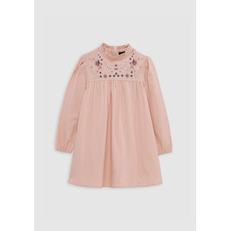 IKKS Girl's pink dress with Art Deco bird embroidery