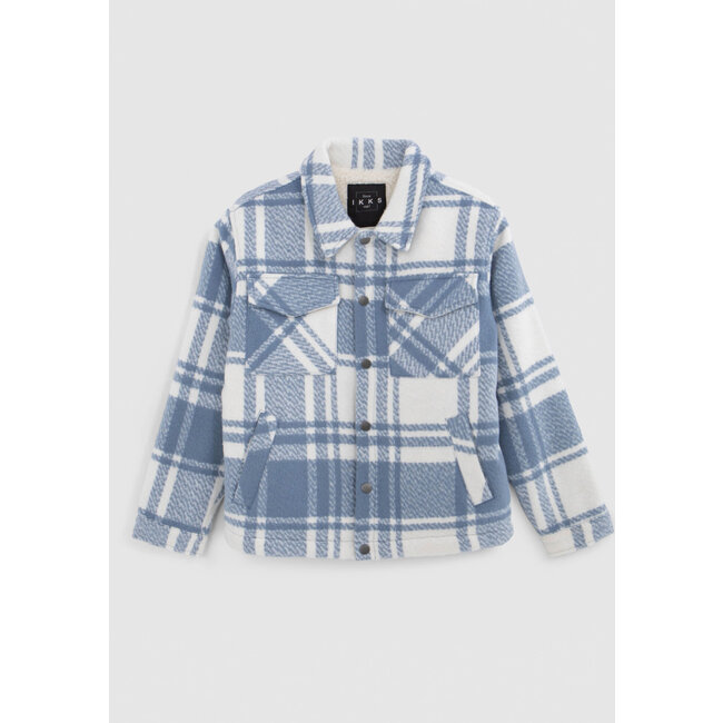 IKKS Boy's blue wool plaid jacket with lining