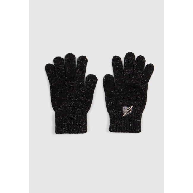 IKKS Girl's black glitter knit gloves