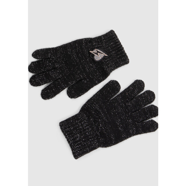 IKKS Girl's black glitter knit gloves