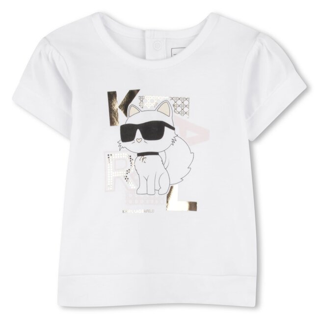 KARL LAGERFELD GIRLS WHITE PALE PINK T-SHIRT+SHORTS 2PC SET