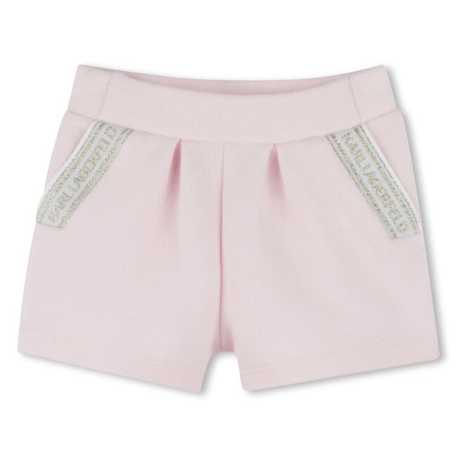 KARL LAGERFELD GIRLS WHITE PALE PINK T-SHIRT+SHORTS 2PC SET