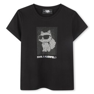 KARL LAGERFELD GIRLS BLACK GRAPHIC SHORT SLEEVES T-SHIRT