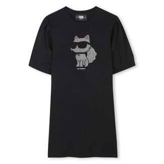 KARL LAGERFELD GIRLS  BlACK GRAPHIC PUFF SLEEVE DRESS