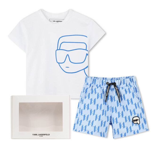 KARL LAGERFELD BOYS WHITE BLUE 2PC SHIRT+SHIORTS