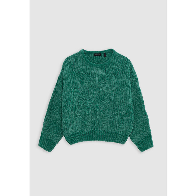 IKKS Girl's green knitted chenille fancy stitch sweater