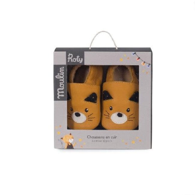 Moustaches - Yellow Tiger Leather Slippers