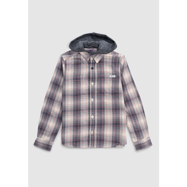 IKKS Boy's beige plaid shirt with removable hood