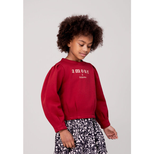 IKKS Girl's red sequined print sweatshirt with pleats