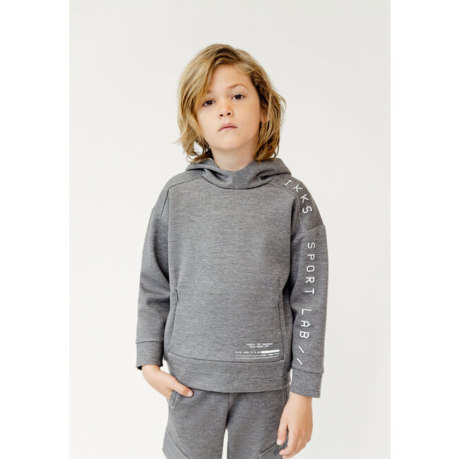 IKKS Boy's grey hoodie, reflective sleeves, embossed slogan