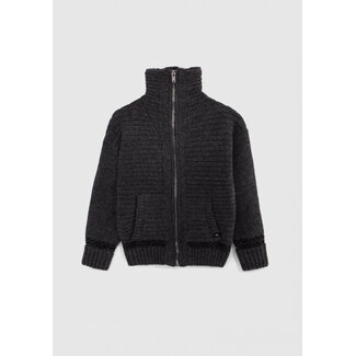 IKKS Boy's grey lightning, checkerboard Intarsia knit cardigan