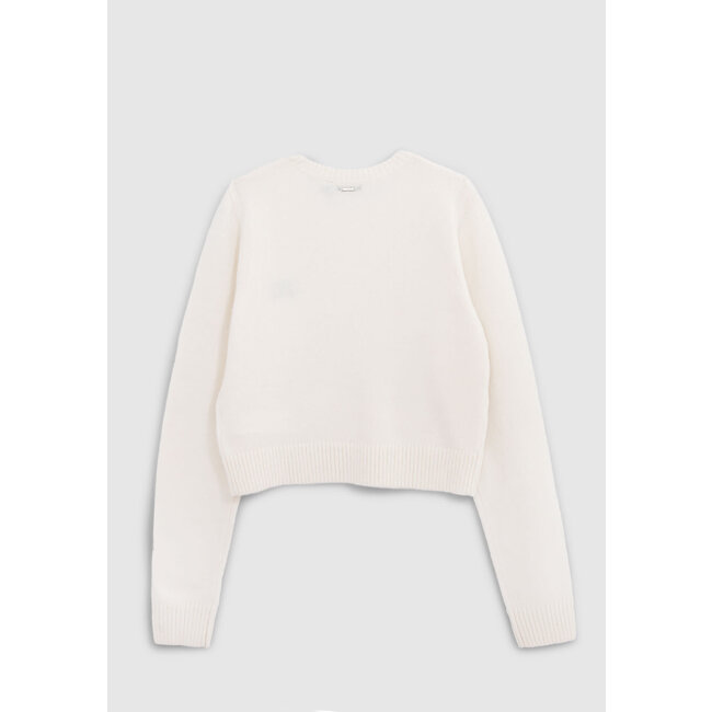IKKS Ecru sweater knit cropped embroidery message girl