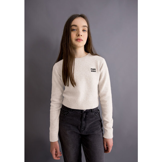 IKKS Ecru sweater knit cropped embroidery message girl