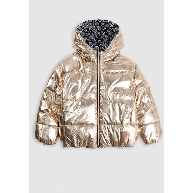 IKKS Girl's reversible jacket gold and floral print velvet