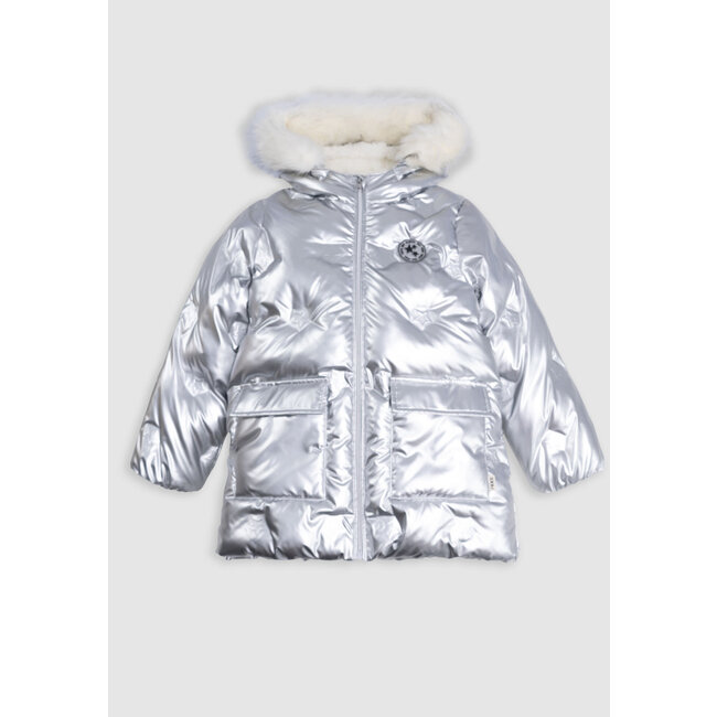 IKKS Girl's silver polka dot heat-sealed nylon padded jacket