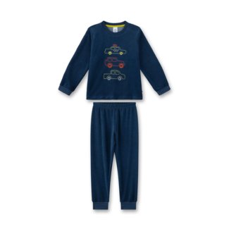 SANETTA BOY Pyjama long, uni w.motif dark denim