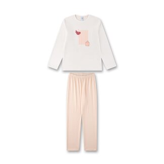 SANETTA GIRL Long Pyjama , w.motif white pebble