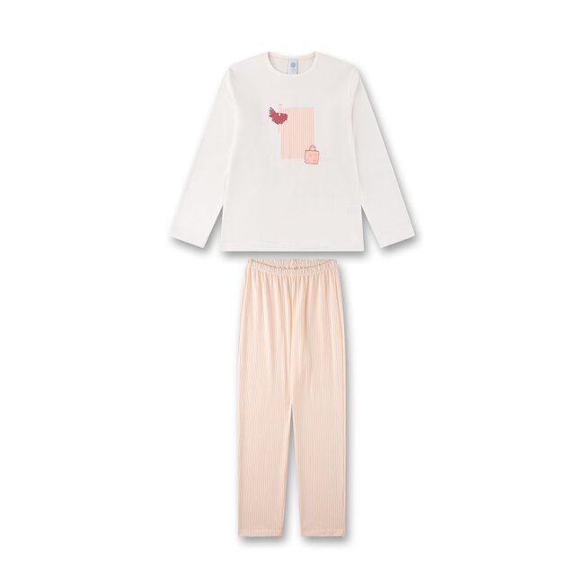 SANETTA GIRL Long Pyjama , w.motif white pebble