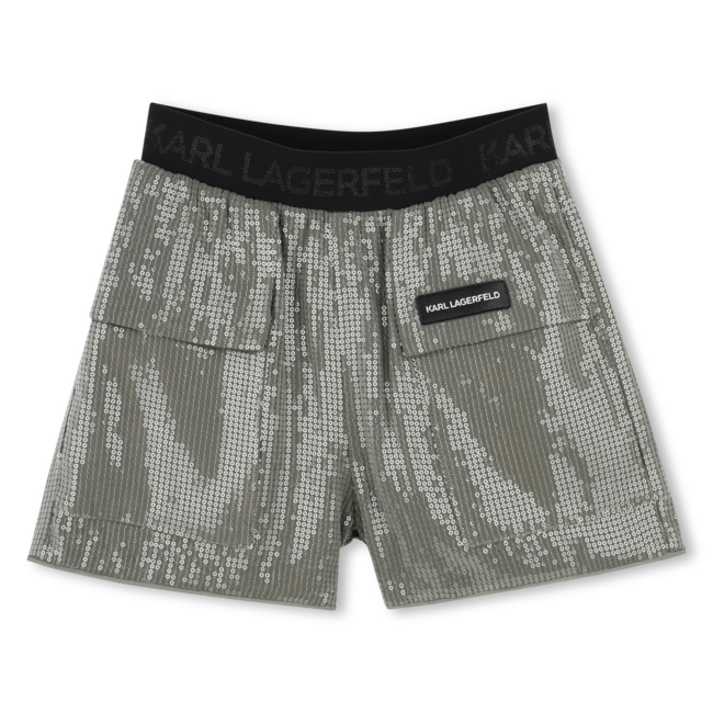KARL LAGERFELD GIRLS OLIVE CEREMONY SEQUIN SHORTS