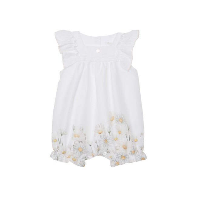 PATACHOU ROMPER NEWBORN WHITE TARTAN DAISY PRINT S25-1