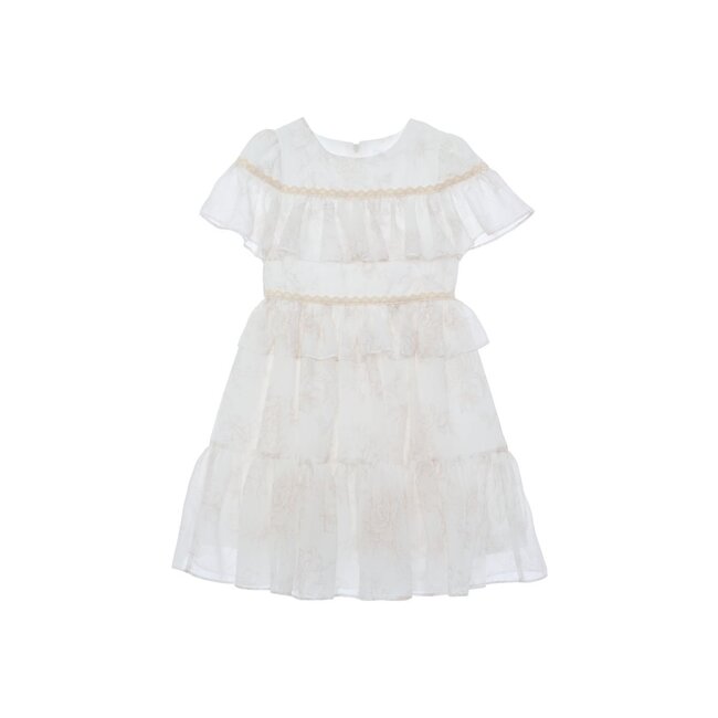 PATACHOU DRESS KIDS GIRL PARTY WHITE BEIGE FLORAL S25-43