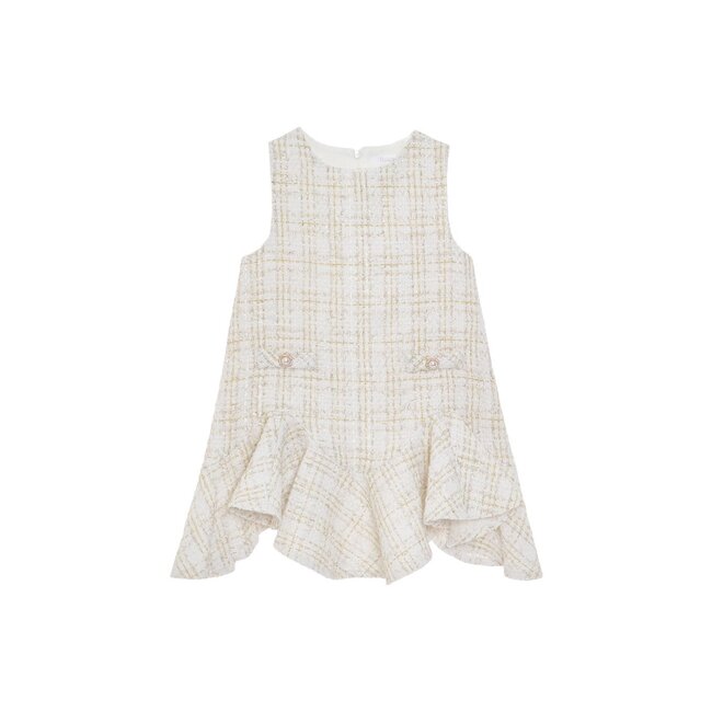 PATACHOU DRESS KIDS GIRL PARTY GOLD ECRU/GOLD TWEED S25-44