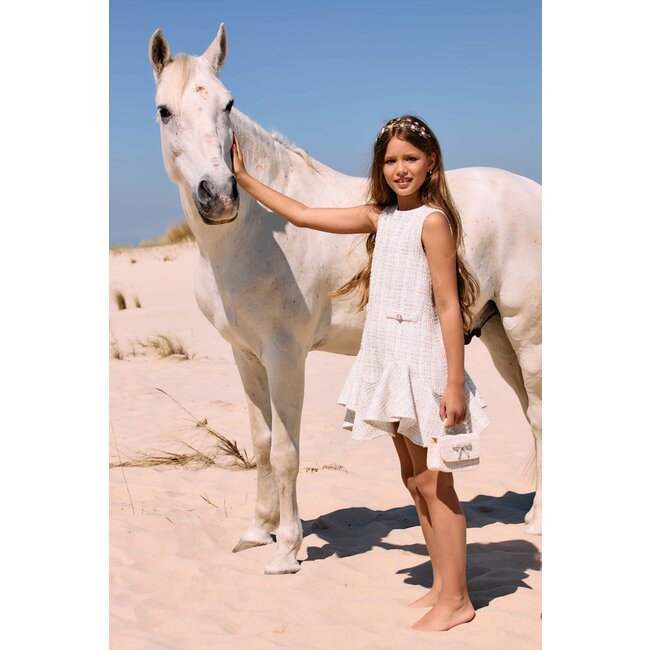 PATACHOU DRESS KIDS GIRL PARTY GOLD ECRU/GOLD TWEED S25-44