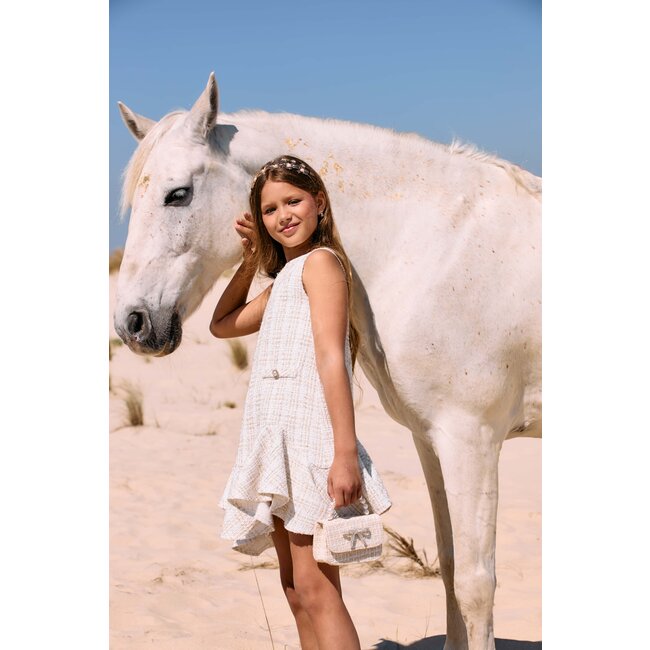 PATACHOU DRESS KIDS GIRL PARTY GOLD ECRU/GOLD TWEED S25-44