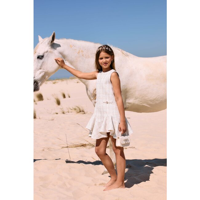 PATACHOU DRESS KIDS GIRL PARTY GOLD ECRU/GOLD TWEED S25-44