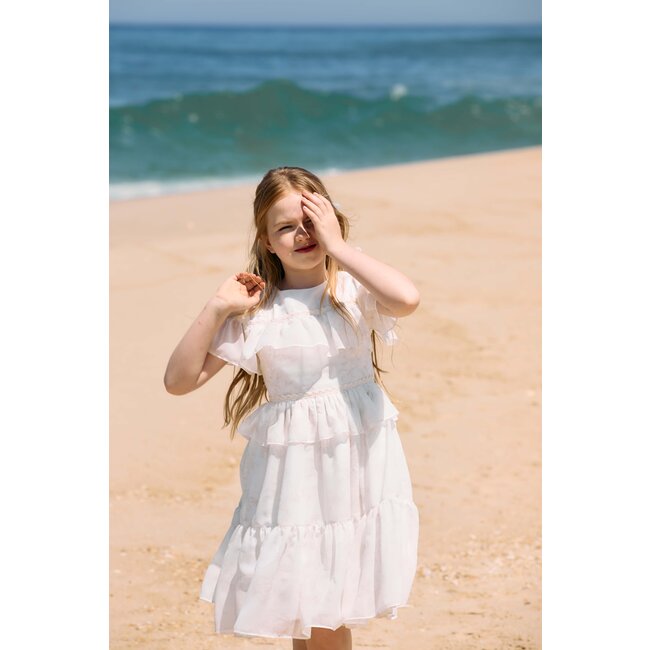 PATACHOU DRESS KIDS GIRL PARTY WHITE BEIGE FLORAL S25-43