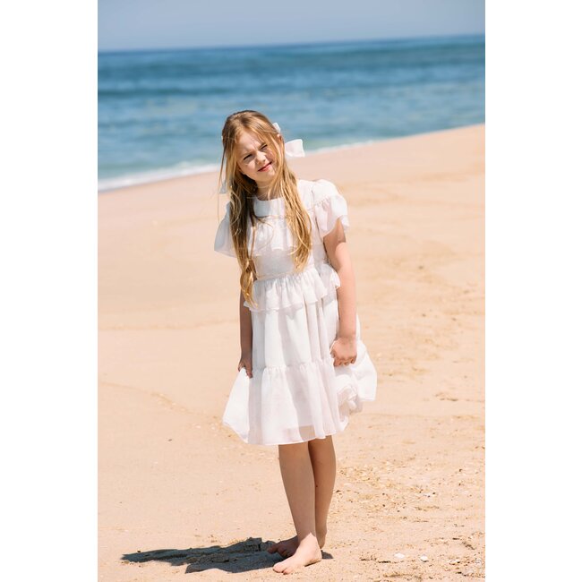 PATACHOU DRESS KIDS GIRL PARTY WHITE BEIGE FLORAL S25-43
