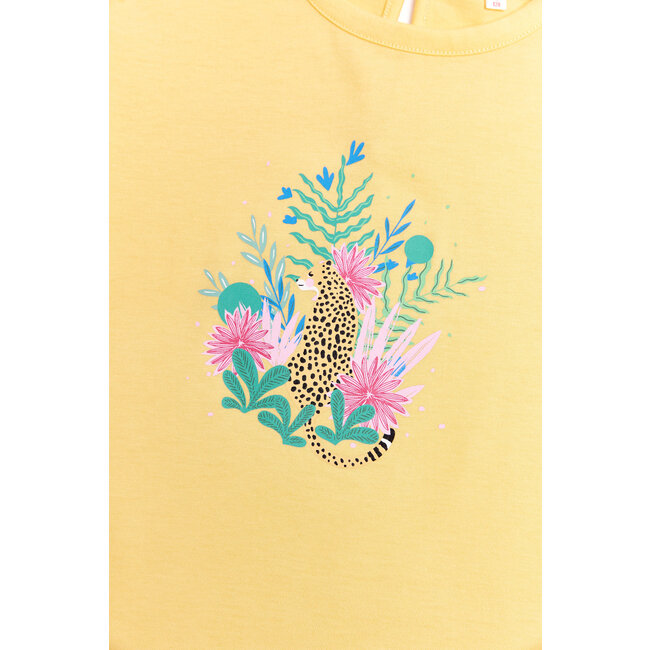 CATIMINI GIRLS PUFF SLV COTTON DRESS W/ JUNGLE GRAPHIC PRINT