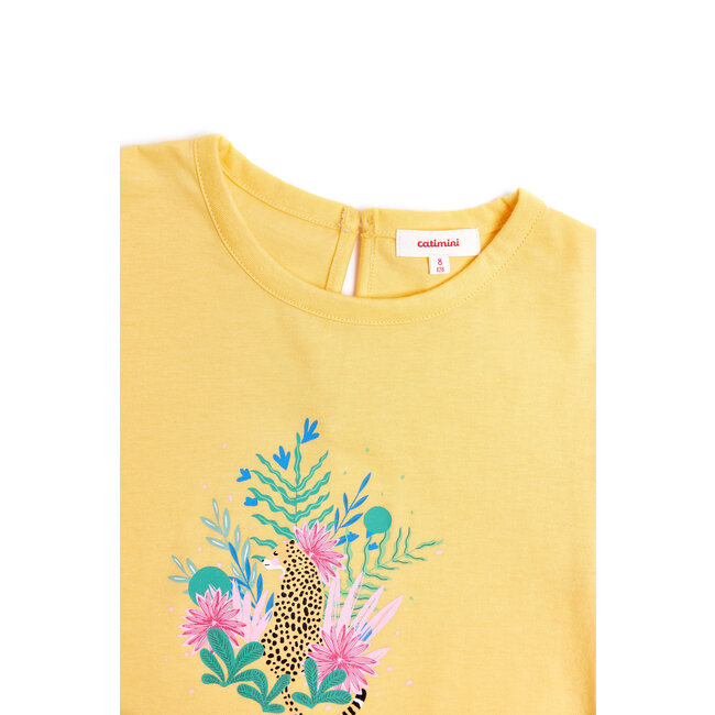 CATIMINI GIRLS PUFF SLV COTTON DRESS W/ JUNGLE GRAPHIC PRINT