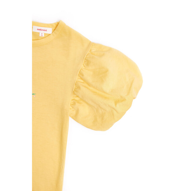 CATIMINI GIRLS PUFF SLV COTTON DRESS W/ JUNGLE GRAPHIC PRINT